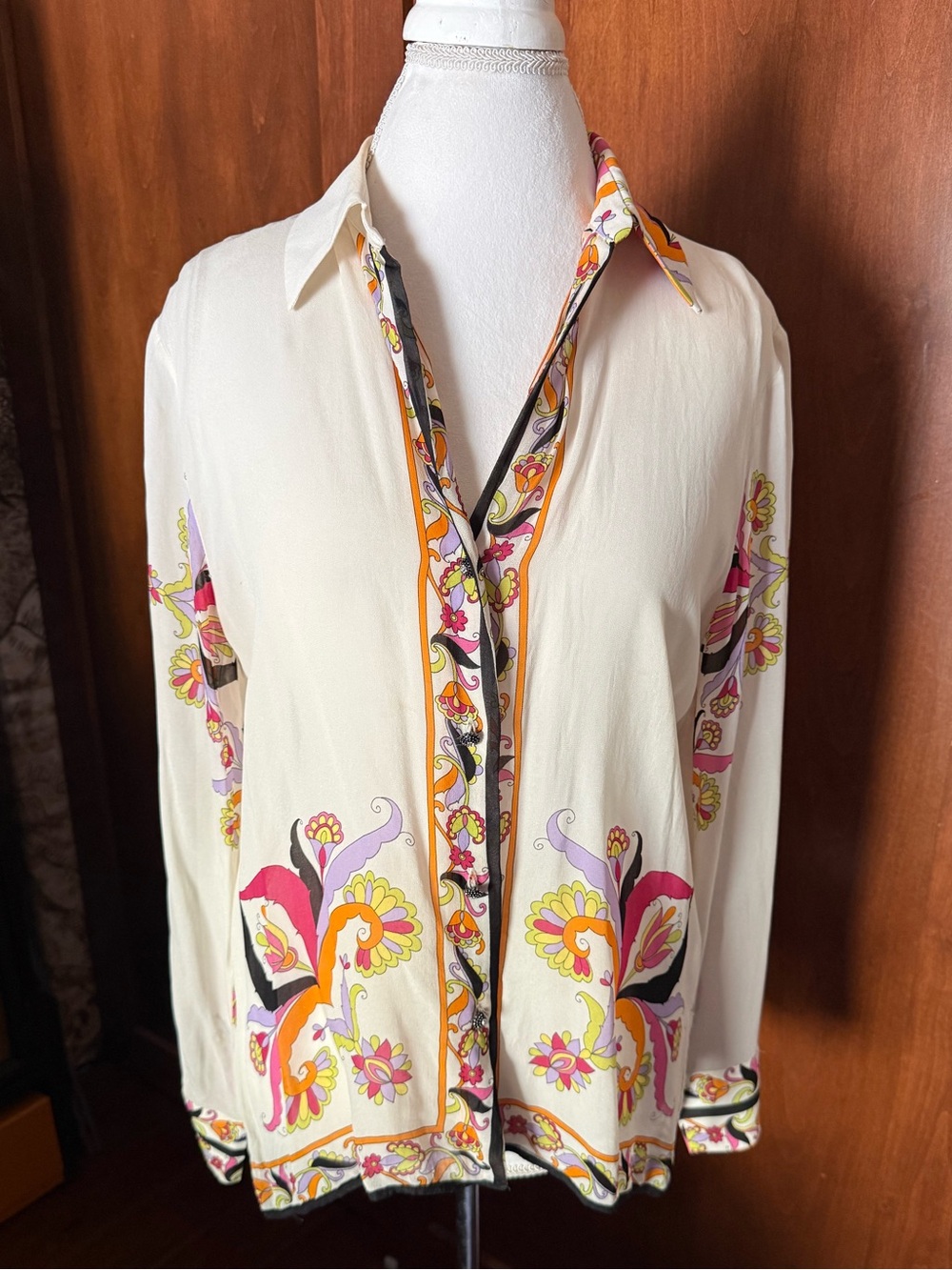 ⚜️ ZARA MULTICOLOR PAISLEY FLORAL SHEER 
BLOUSE BUTTON FRONT SIZE M